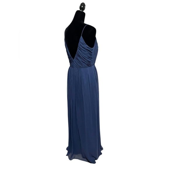 Dessy Collection #2989 Blue Lux Chiffon V Neck Floor Length Dress Size 12 - Picture 5 of 12